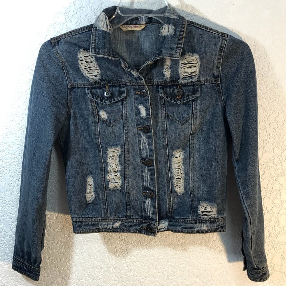 Highway Jeans Distressed Blue Jean Jacket